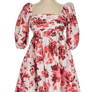 Emerson Poplin Puff Sleeve Mini Dress - Red and pink pattern